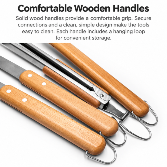 4-Piece Stainless Steel BBQ Tool Set - Image 4