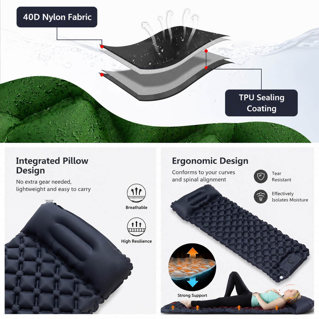 Inflatable Sleeping Pad with Integrated Pillow - Image 4