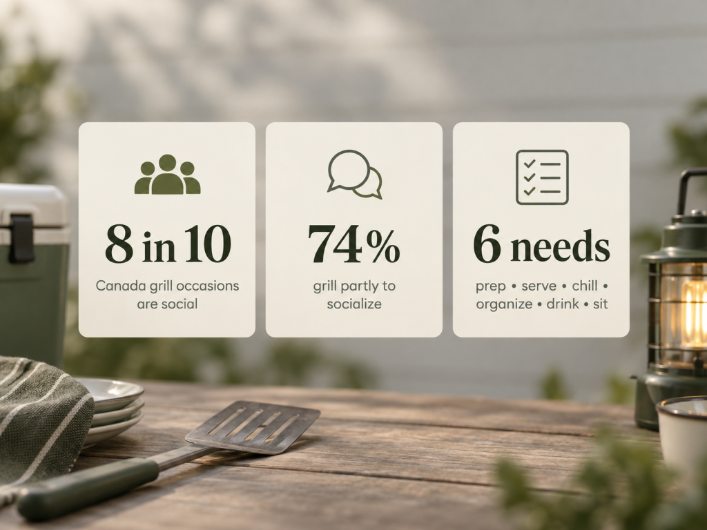Infographic on social grilling: 8 in 10 grilled food occasions are shared, and 74% of consumers grill to socialize.