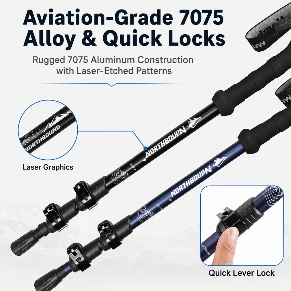 Adjustable Aluminum Trekking Poles with Cork Handles-Pair - Image 7
