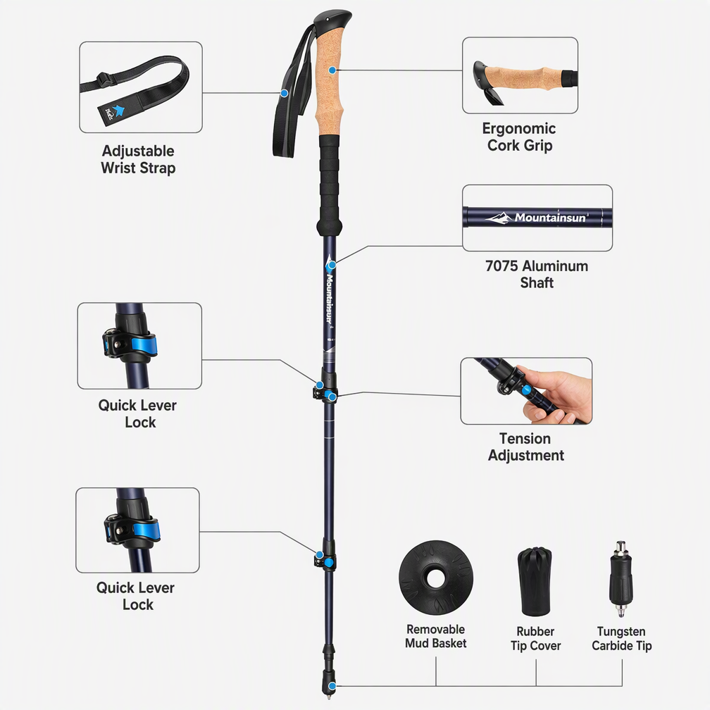 Adjustable Aluminum Trekking Poles with Cork Handles-Pair - Image 2