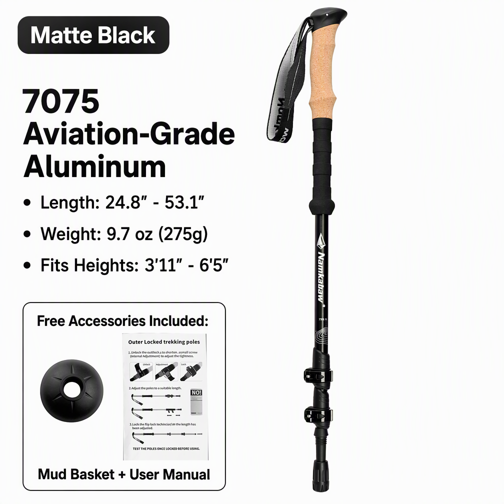 Adjustable Aluminum Trekking Poles with Cork Handles-Pair - Image 10