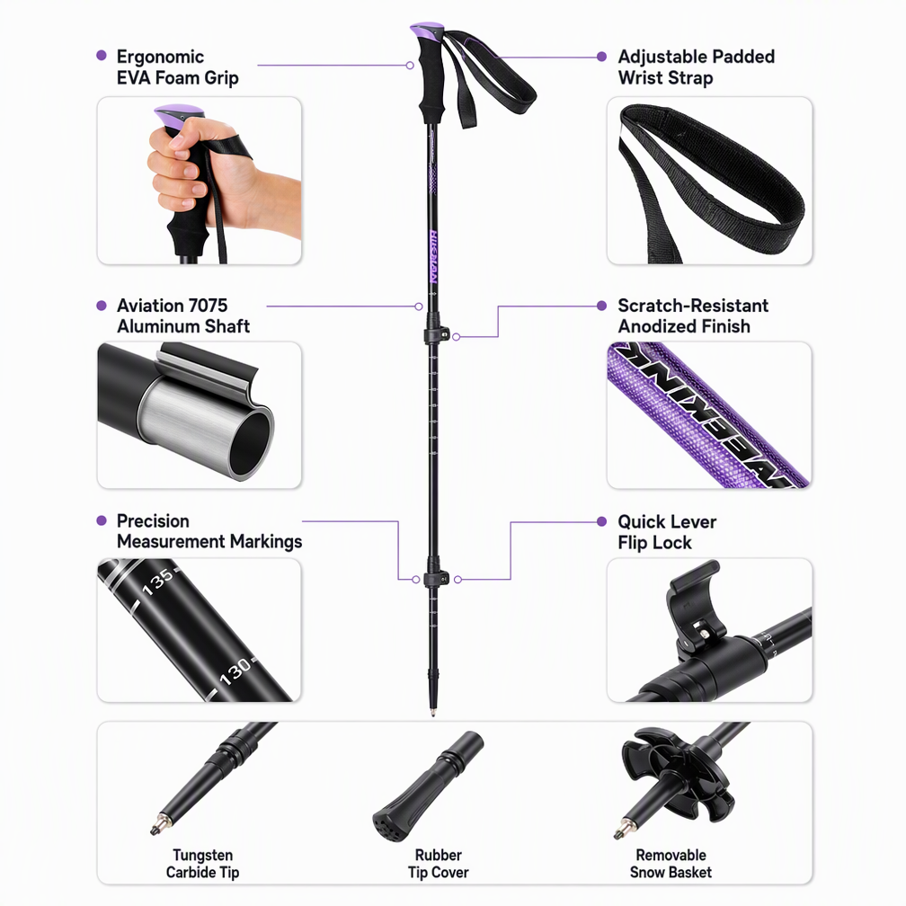 Adjustable Aluminum Trekking Poles with EVA Grips – Pair - Image 2