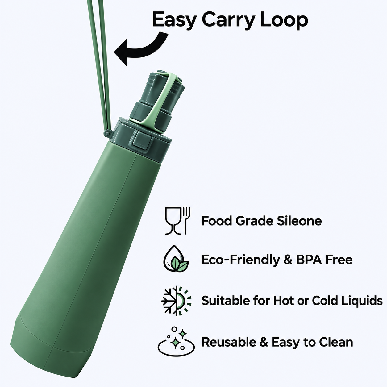 600ml Collapsible Silicone Water Bottle - Image 9