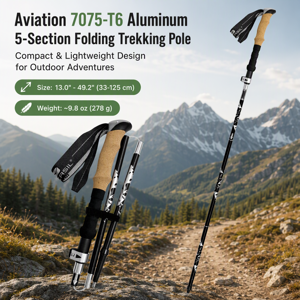 Foldable T6 Aluminum Trekking Poles with Cork Grips – Pair - Image 2