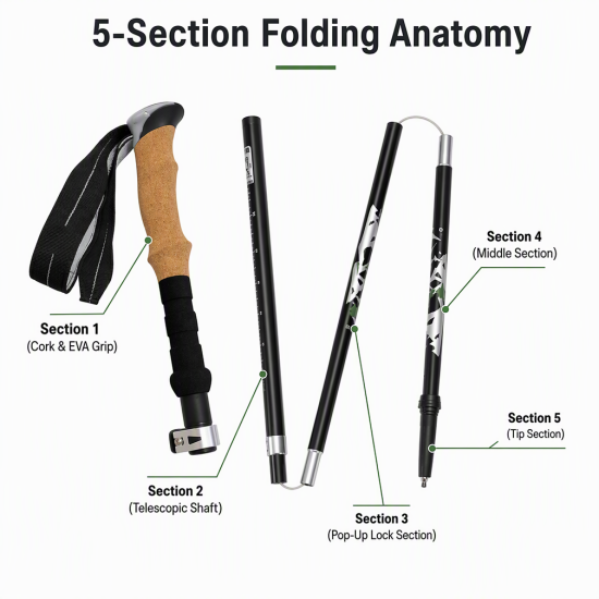 Foldable T6 Aluminum Trekking Poles with Cork Grips – Pair - Image 3