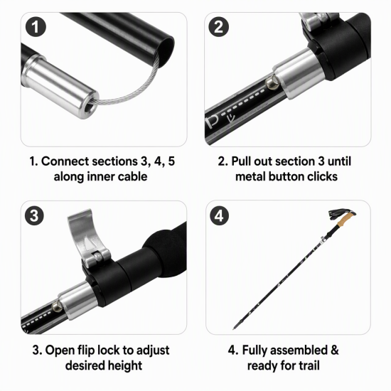 Foldable T6 Aluminum Trekking Poles with Cork Grips – Pair - Image 10