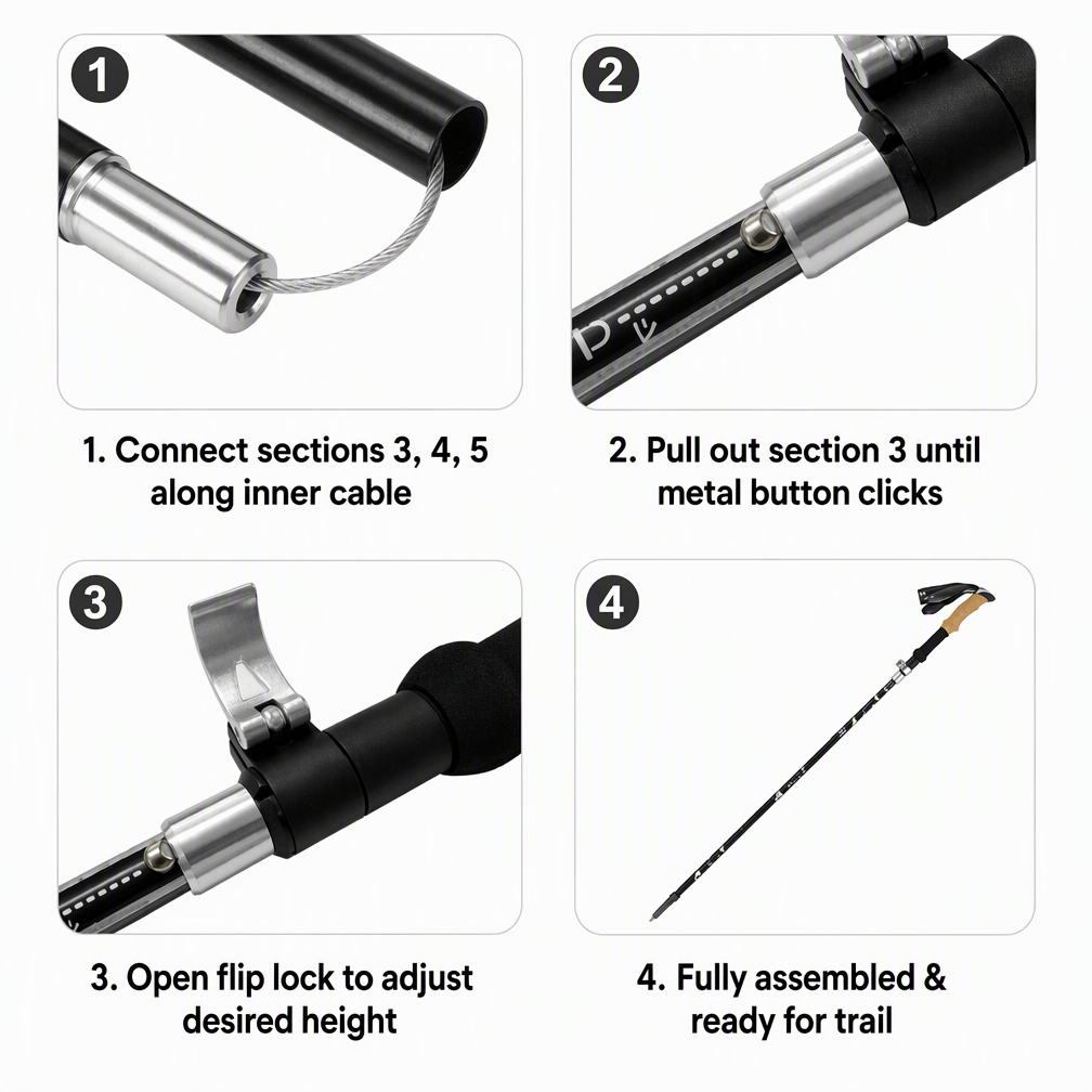 Foldable T6 Aluminum Trekking Poles with Cork Grips – Pair - Image 10