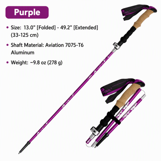 Foldable T6 Aluminum Trekking Poles with Cork Grips – Pair - Image 19