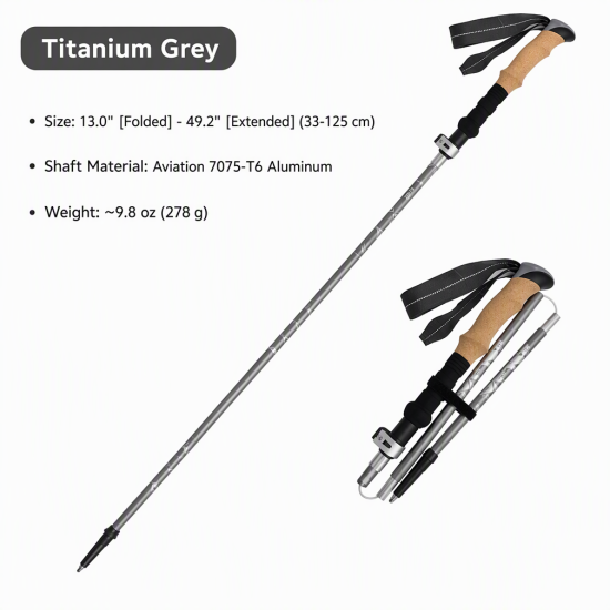 Foldable T6 Aluminum Trekking Poles with Cork Grips – Pair - Image 17
