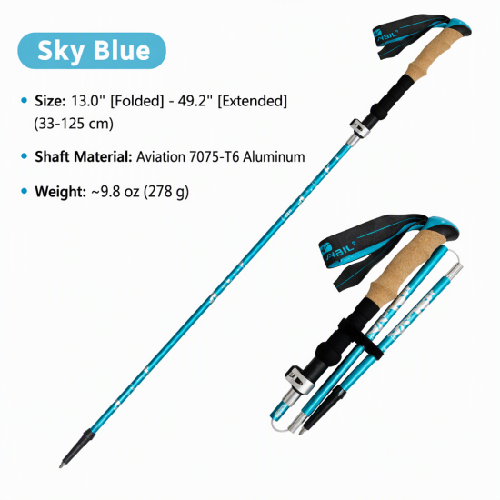 Foldable T6 Aluminum Trekking Poles with Cork Grips – Pair - Image 16