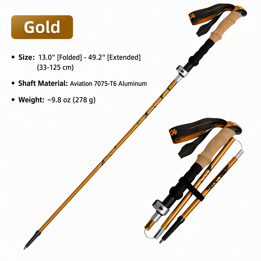 Foldable T6 Aluminum Trekking Poles with Cork Grips – Pair - Image 13