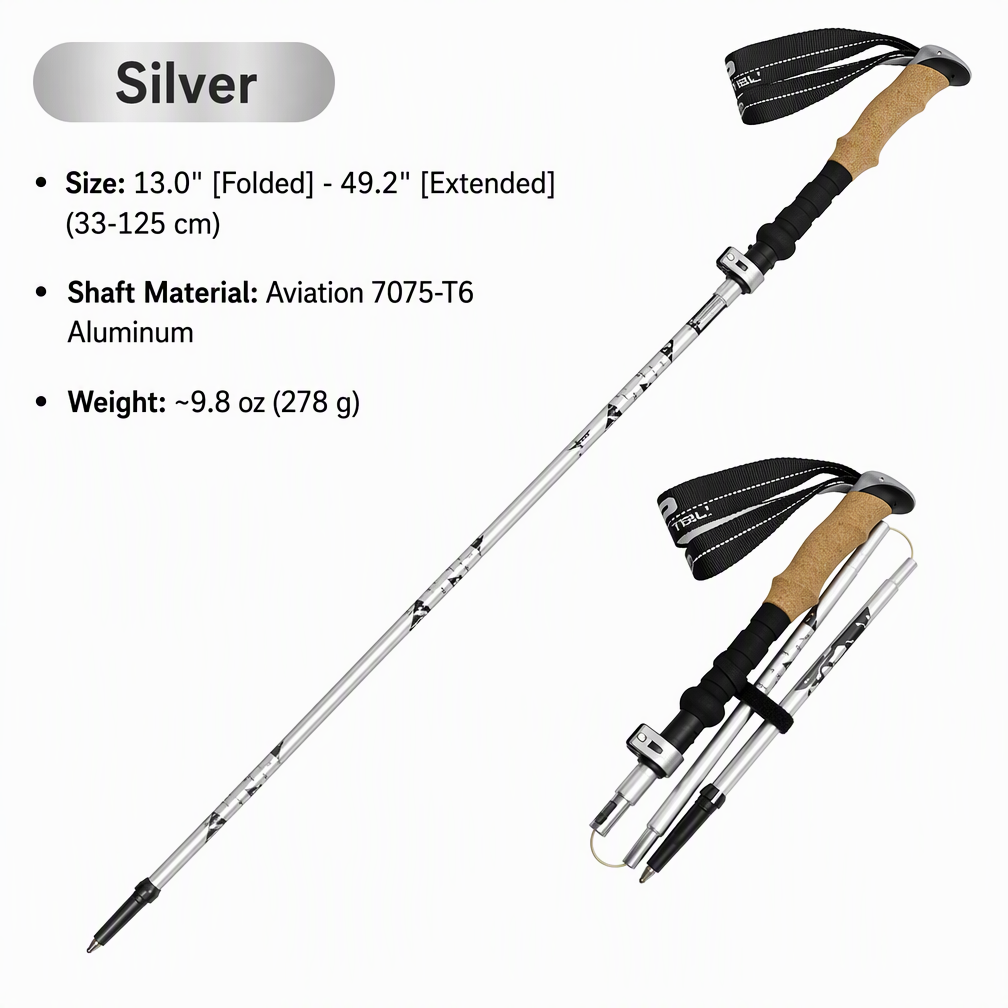 Foldable T6 Aluminum Trekking Poles with Cork Grips – Pair - Image 11