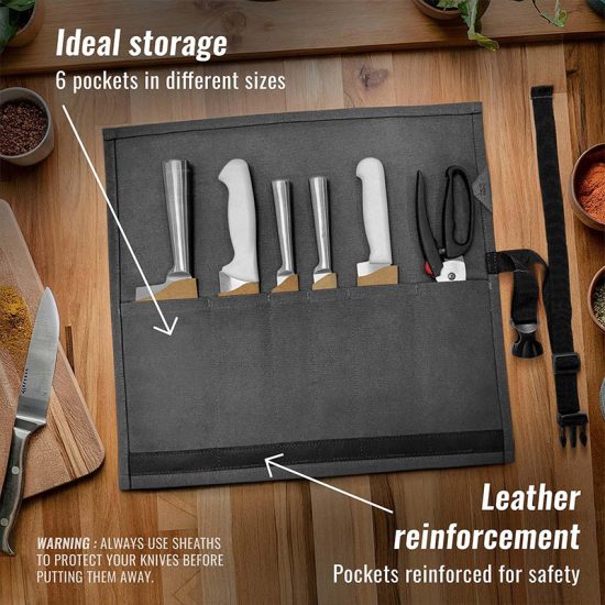 6-Pocket Canvas Knife Roll Bag - Image 2