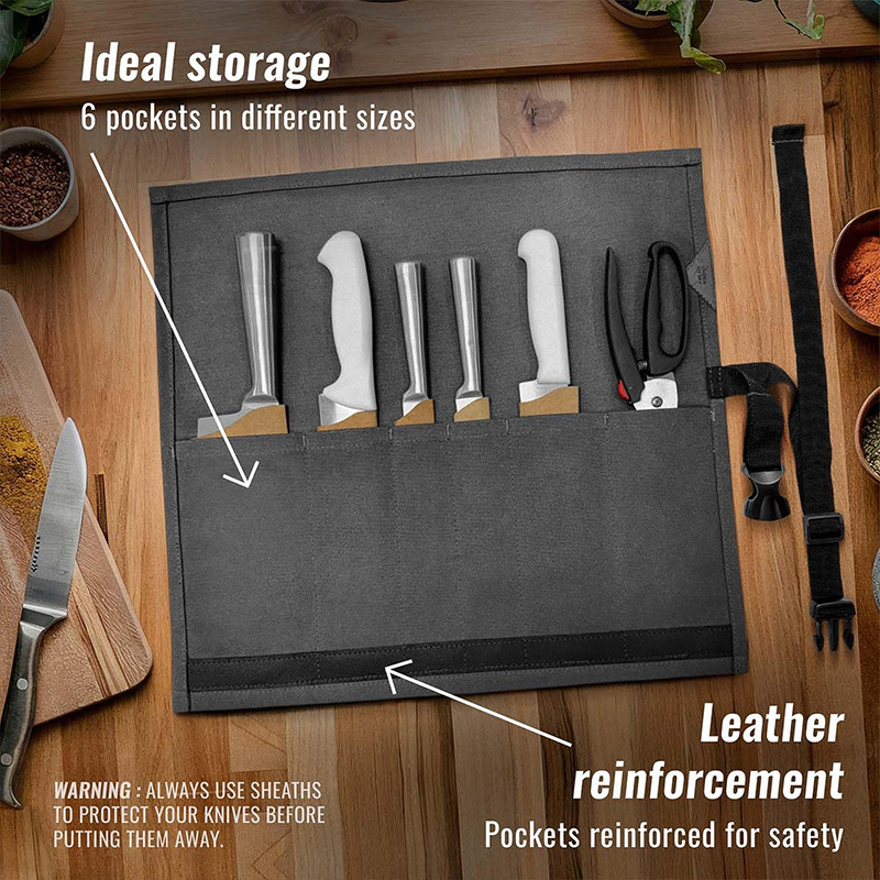 6-Pocket Canvas Knife Roll Bag - Image 2