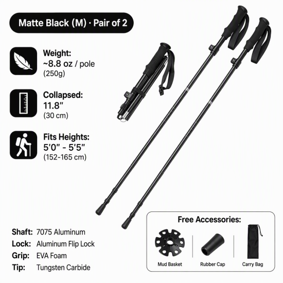 Professional Folding Aluminum Trekking Poles – Pair - Image 12