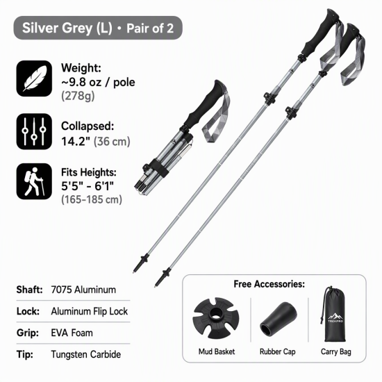 Professional Folding Aluminum Trekking Poles – Pair - Image 17