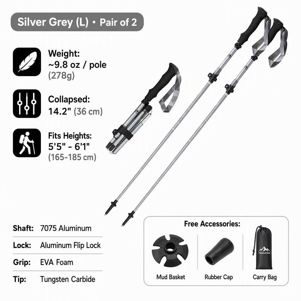 Professional Folding Aluminum Trekking Poles – Pair - Image 17