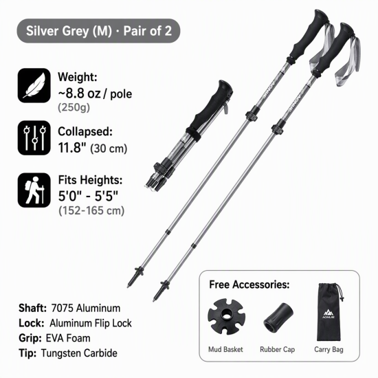 Professional Folding Aluminum Trekking Poles – Pair - Image 16