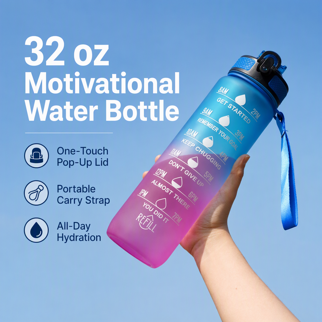 Time-Marker Water Bottle with Straw - Image 2