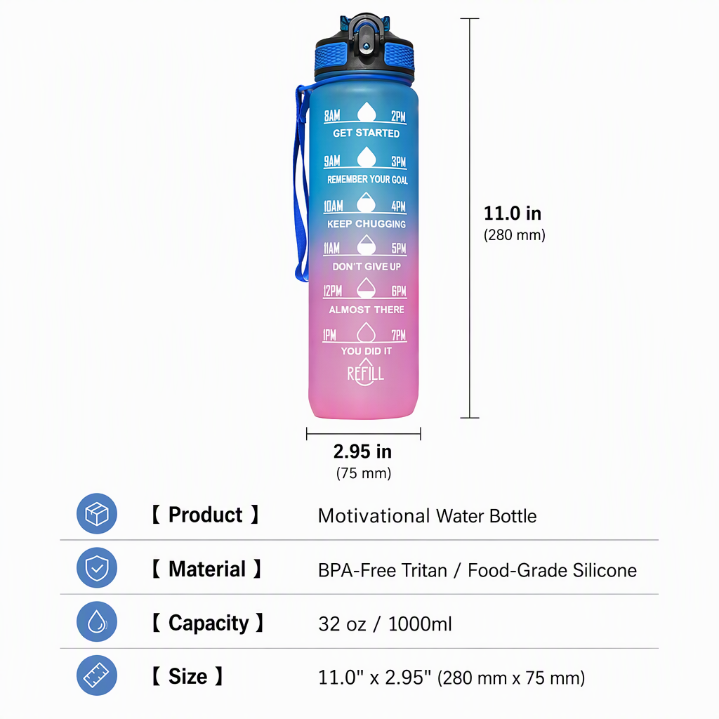 Time-Marker Water Bottle with Straw - Image 3