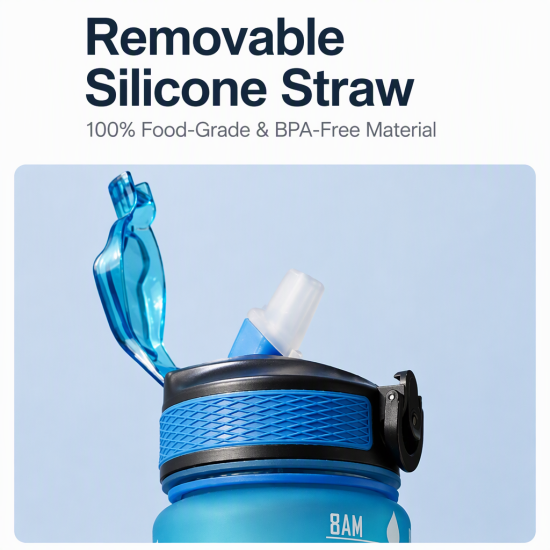 Time-Marker Water Bottle with Straw - Image 6